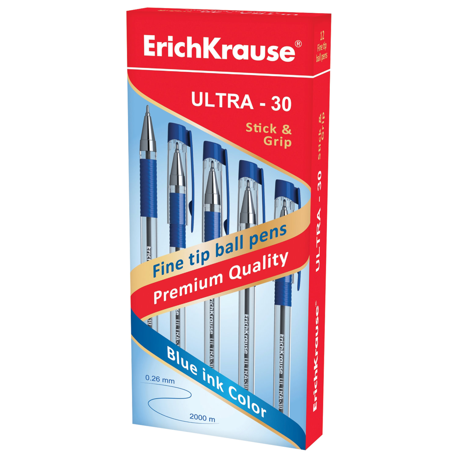 Ручка шариковая масляная с грипом ERICH KRAUSE "Ultra-30", СИНЯЯ ...