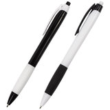 Ручка шариковая масляная автоматическая с грипом BRAUBERG BLACK&WHITE "Blank", СИНЯЯ, узел 0,7 мм, линия письма 0,35 мм, 142660