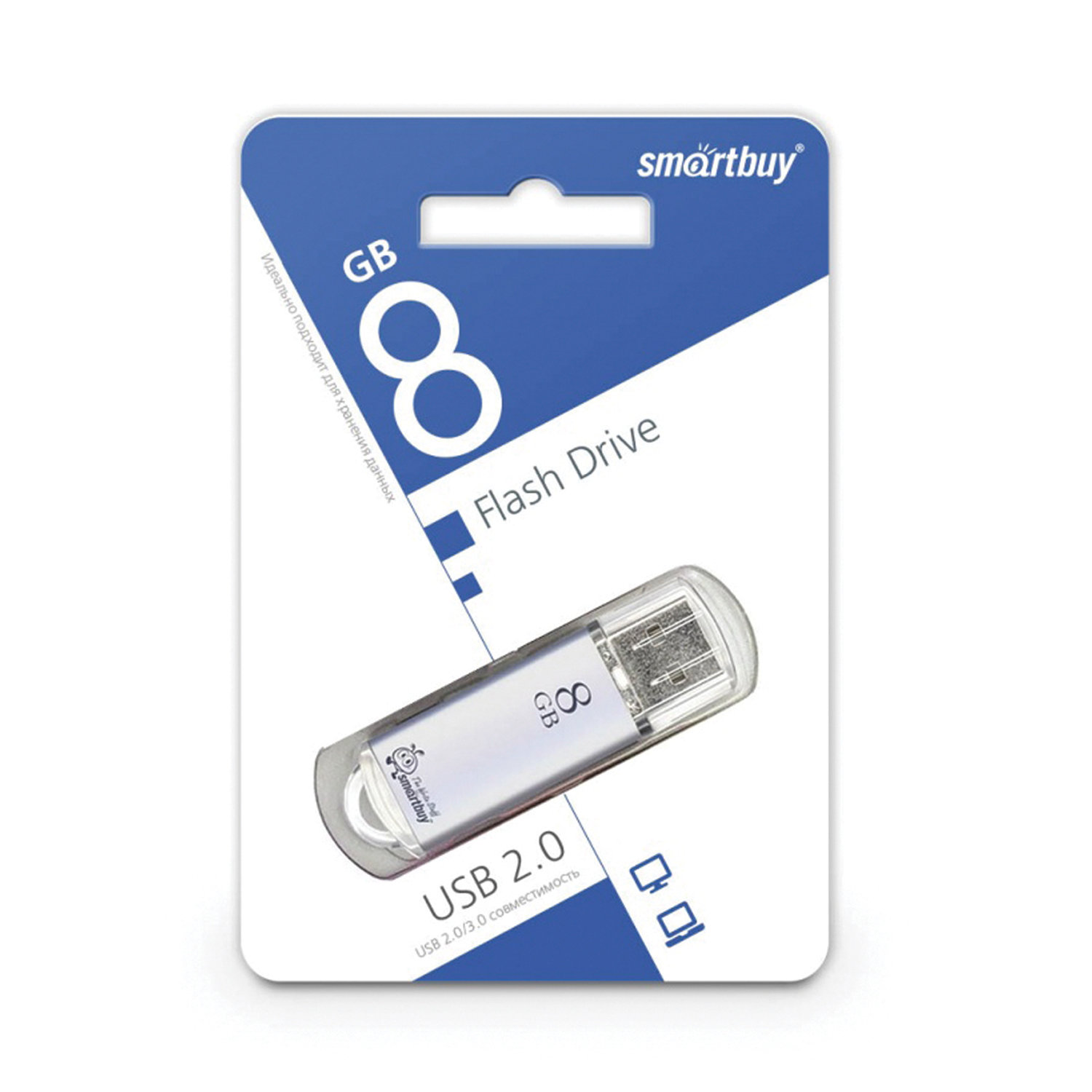Флеш-диск 8 GB, SMARTBUY V-Cut, USB 2.0, металлический корпус ...