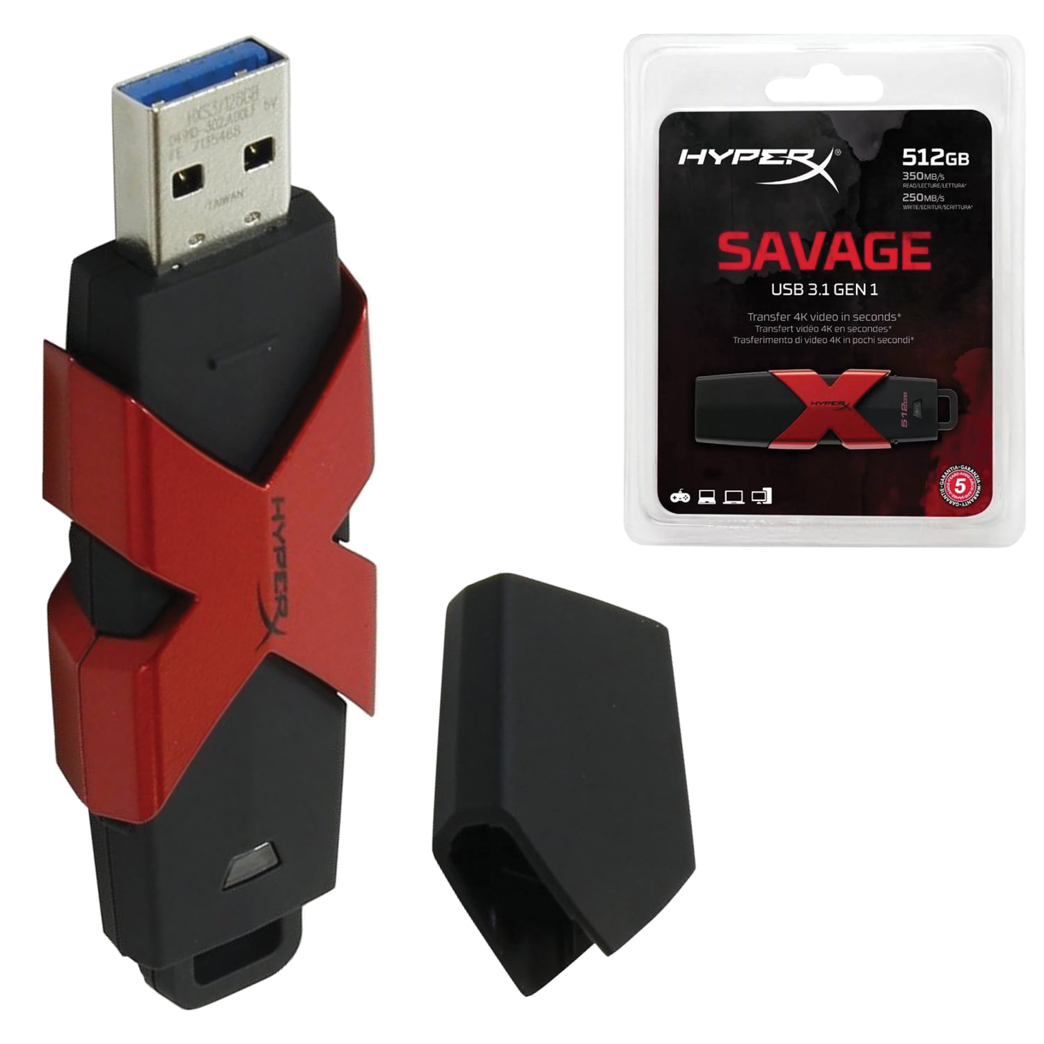 Флеш-диск 512 GB, KINGSTON DataTraveler HyperX Savage, USB 3.1, черный ...