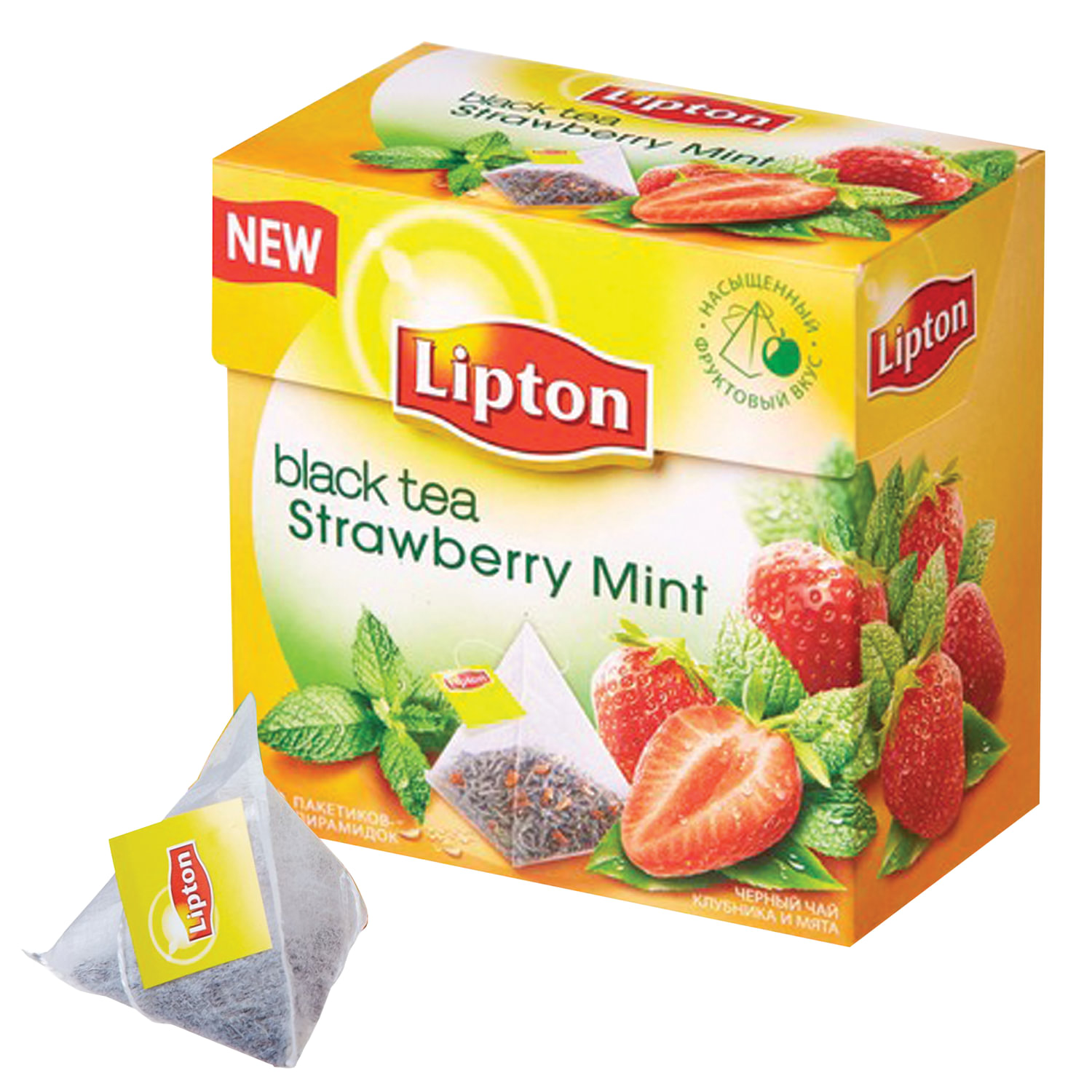 Чай LIPTON (Липтон) "Strawberry Mint", черный с клубникой и мятой, 20 ...
