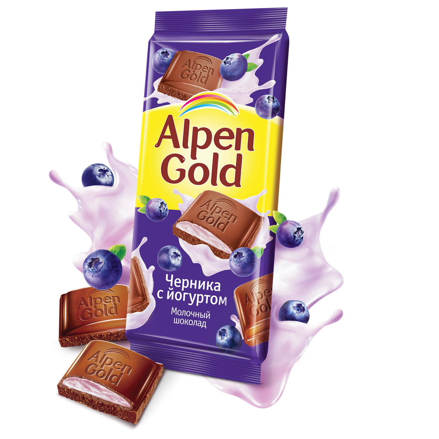 Шоколад ALPEN GOLD (Альпен Голд), молочный, черника с йогуртом, 90 г ...
