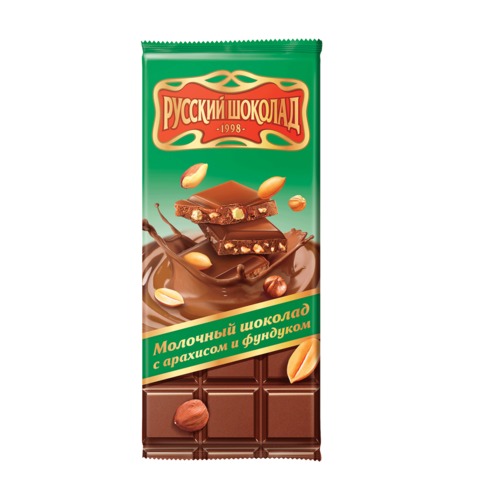 Шоколад РУССКИЙ ШОКОЛАД, молочный с арахисом и фундуком, 85 г - купить ...
