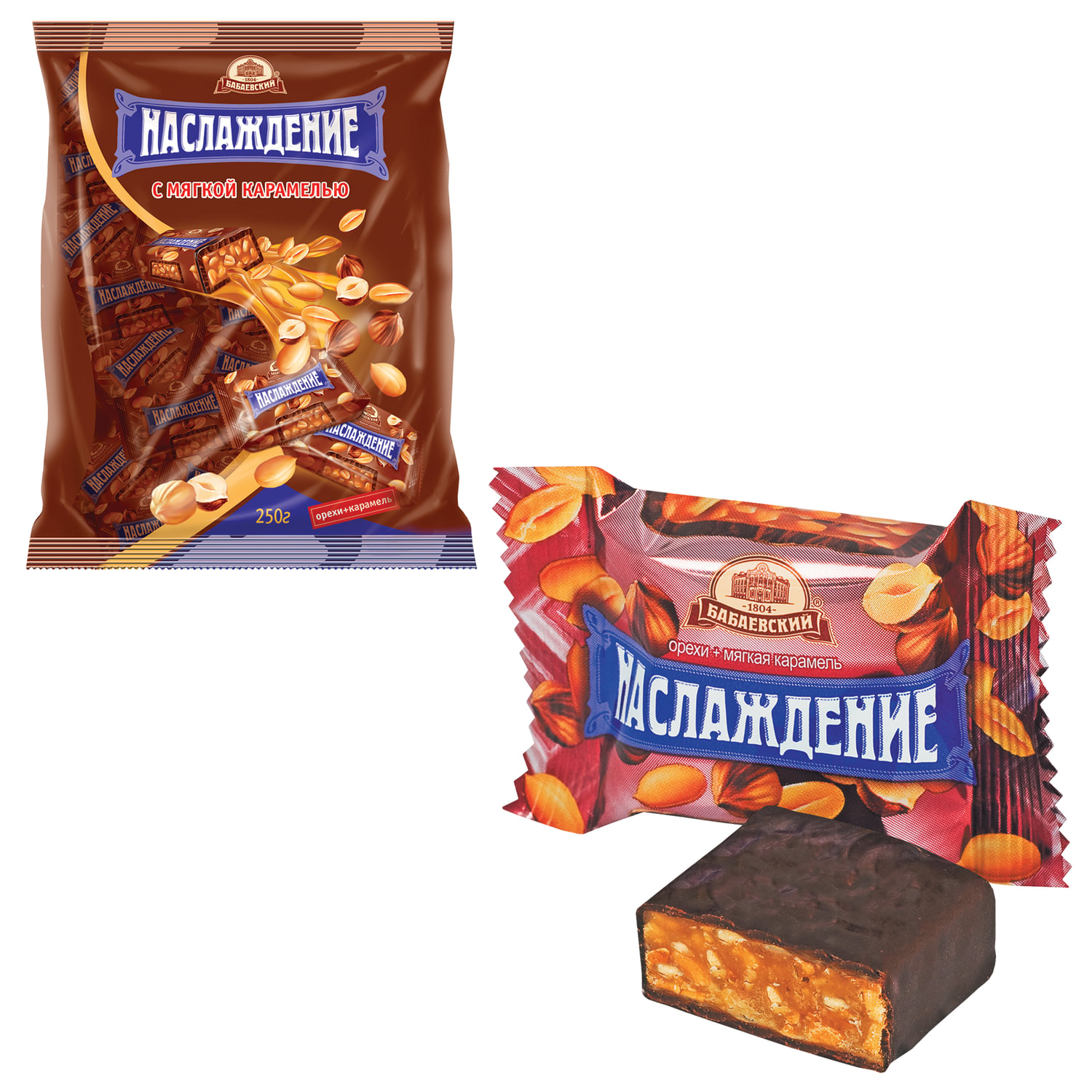 Конфеты шоколадные БАБАЕВСКИЙ "Наслаждение", мягкая карамель с орехами ...